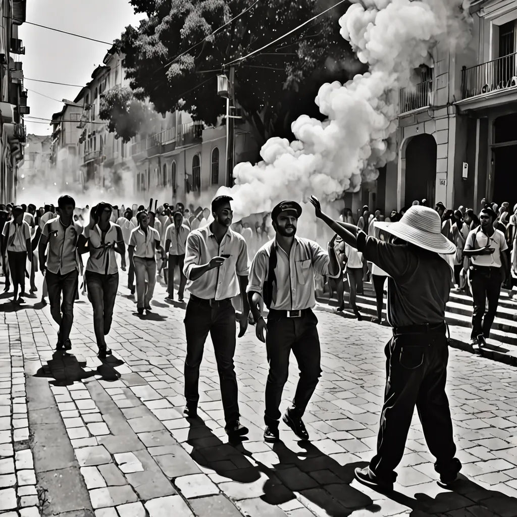 a group of men standing on a street next to a crowd of people with smoke coming out of their mouths, art photography, a black and white photo, Andrea Orcagna, award-winning photograph