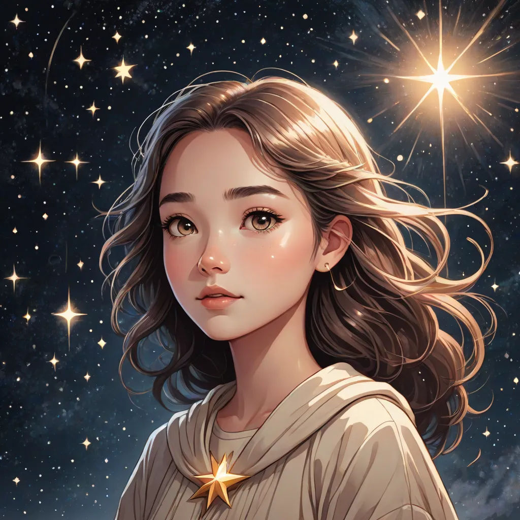 a painting of a girl with a star in her hair and a star in her hair, against a background of stars, space art, a detailed painting, Charlie Bowater, stars