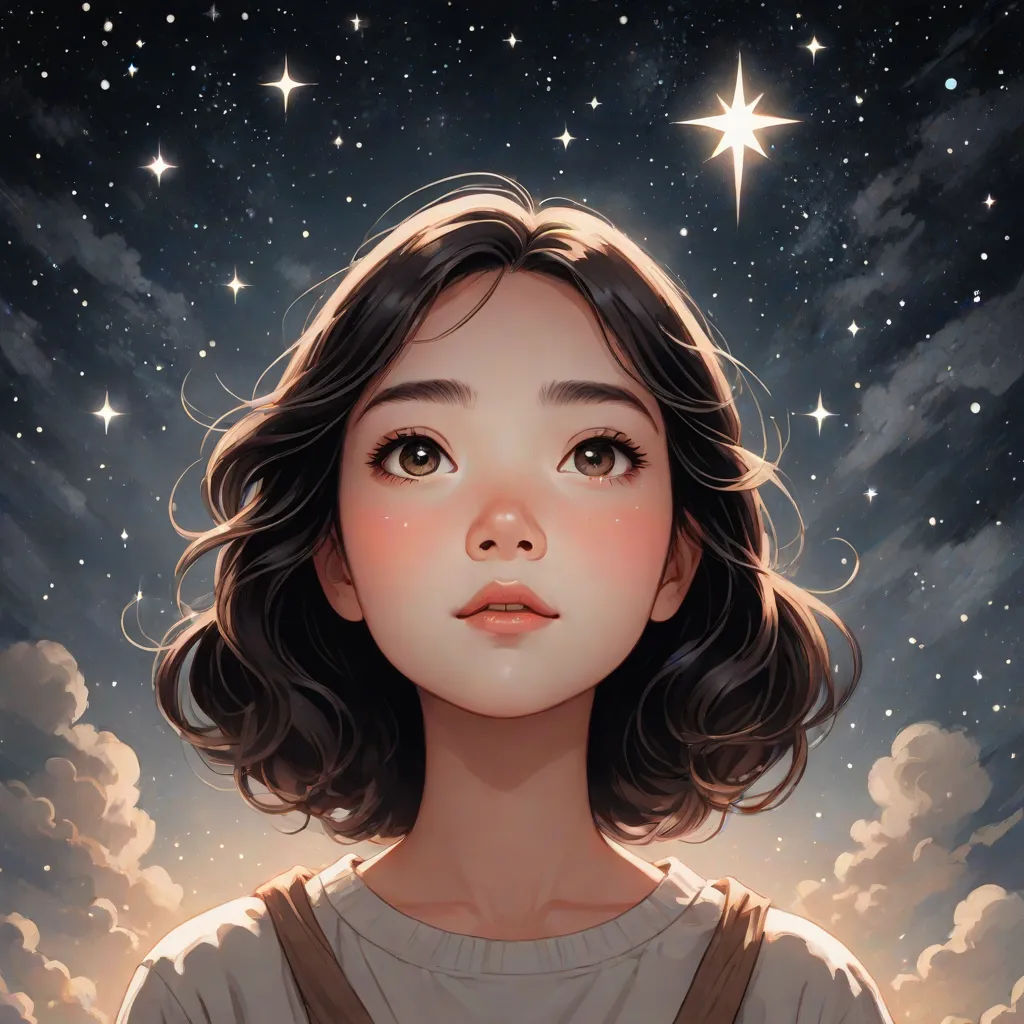 a girl with a brown shirt and a brown backpack looking up at the stars in the sky above her, space art, a detailed painting, Artgerm, stanley artgerm lau