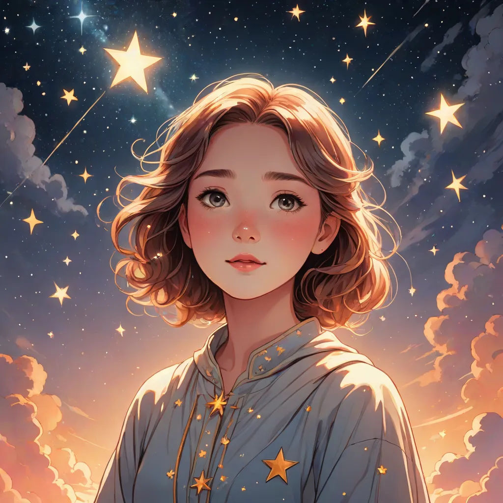 a girl with stars on her head and a sky background with clouds and stars in the sky, and a star - filled sky with stars, space art, a detailed painting, Artgerm, rossdraws global illumination