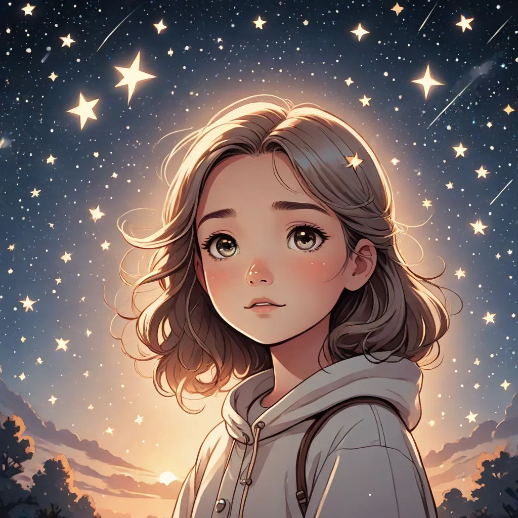 a girl with a backpack standing in front of stars and trees in the sky with a sky full of stars, space art, a manga drawing, Atey Ghailan, stars