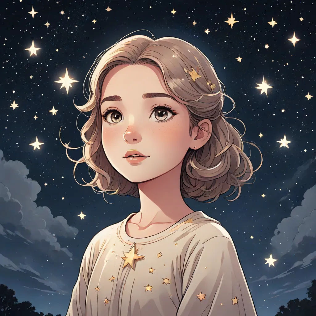 a girl with a star on her head and stars in the sky above her head, looking up at the stars, space art, a detailed drawing, Charlie Bowater, stars