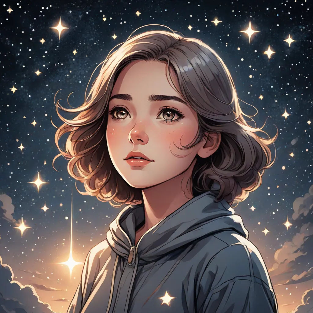 a woman with a hoodie on looking at the stars in the sky above her head and her eyes closed, space art, a detailed painting, Artgerm, rossdraws global illumination