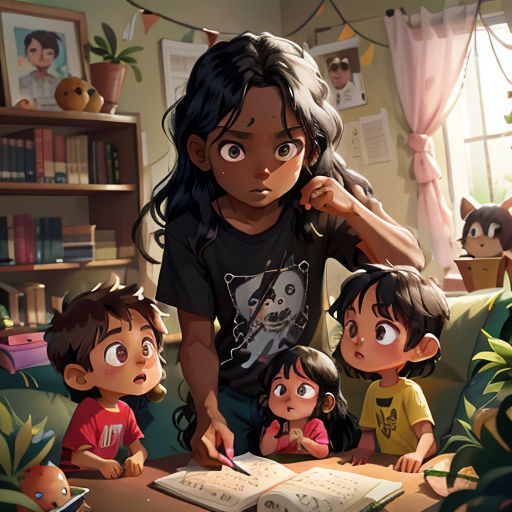 a woman is writing in a book with children around her on the couch in the living room of a house
