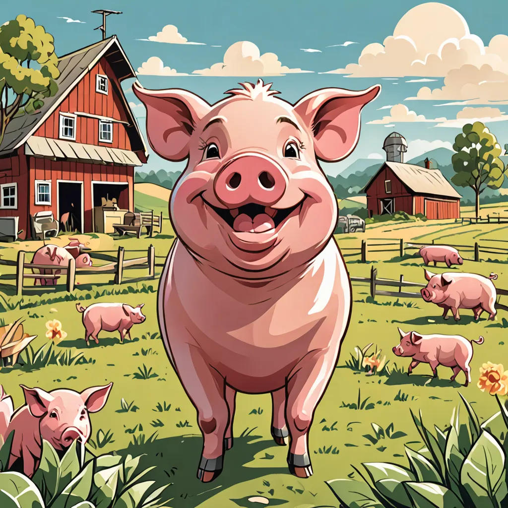 The Cheerful Pig on the Farm