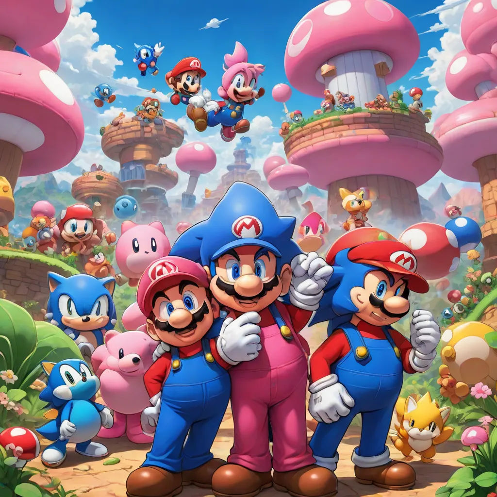 a group of people standing in front of a mushroom land with mario and luigi in the background and mario and luigi in the foreground, sots art, concept art, Chris LaBrooy, official art