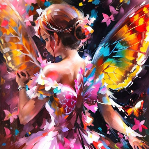 a woman in a butterfly dress with a butterfly wings on her back and a butterfly wings on her back