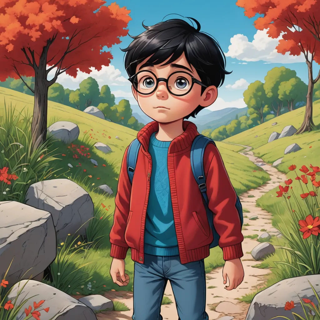 a boy with glasses is walking down a path in a park with flowers and trees on both sides of him, sots art, a character portrait, Everett Warner, official art