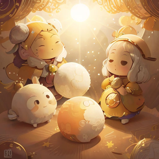 a couple of little girls standing next to each other near a stuffed animal ball and a stuffed animal cat