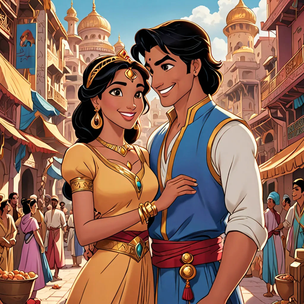 a cartoon of a man and woman in a street with a crowd of people in the background and a castle in the background, cloisonnism, a storybook illustration, Altoon Sultan, official art