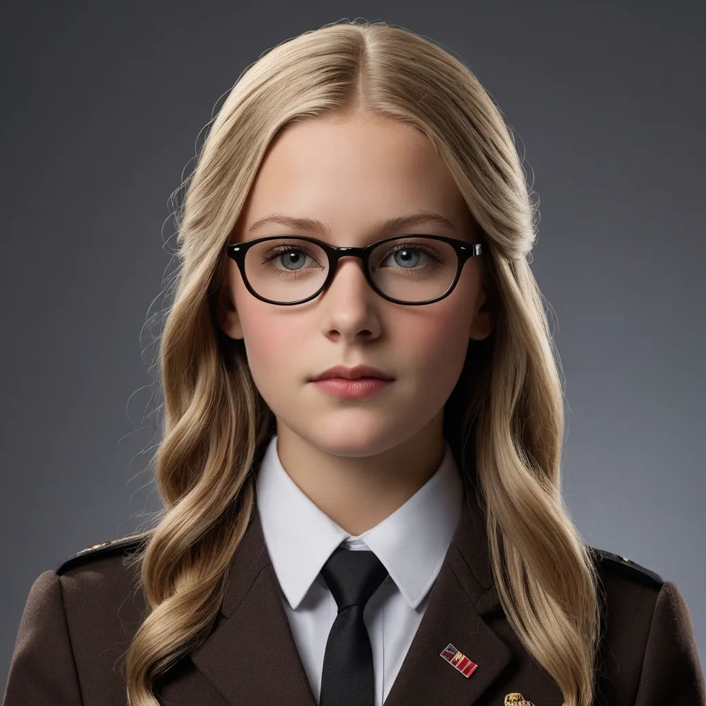 a woman in a uniform with glasses and a tie on her neck and a badge on her chest and a badge on her chest, antipodeans, a character portrait, Emma Geary, promotional image