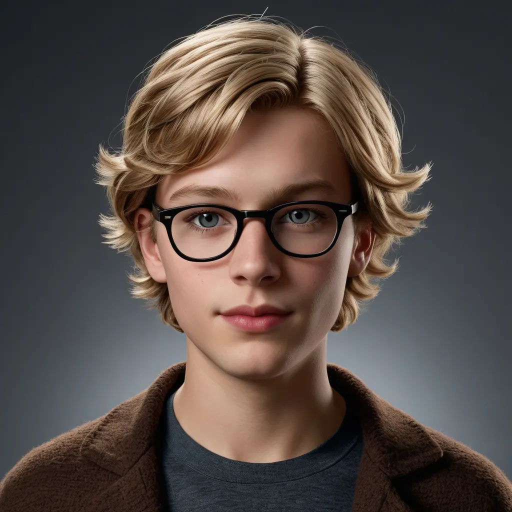 a young man with glasses on his face and a brown jacket on his shoulders, looking at the camera, photorealism, a character portrait, Evan Charlton, kai carpenter