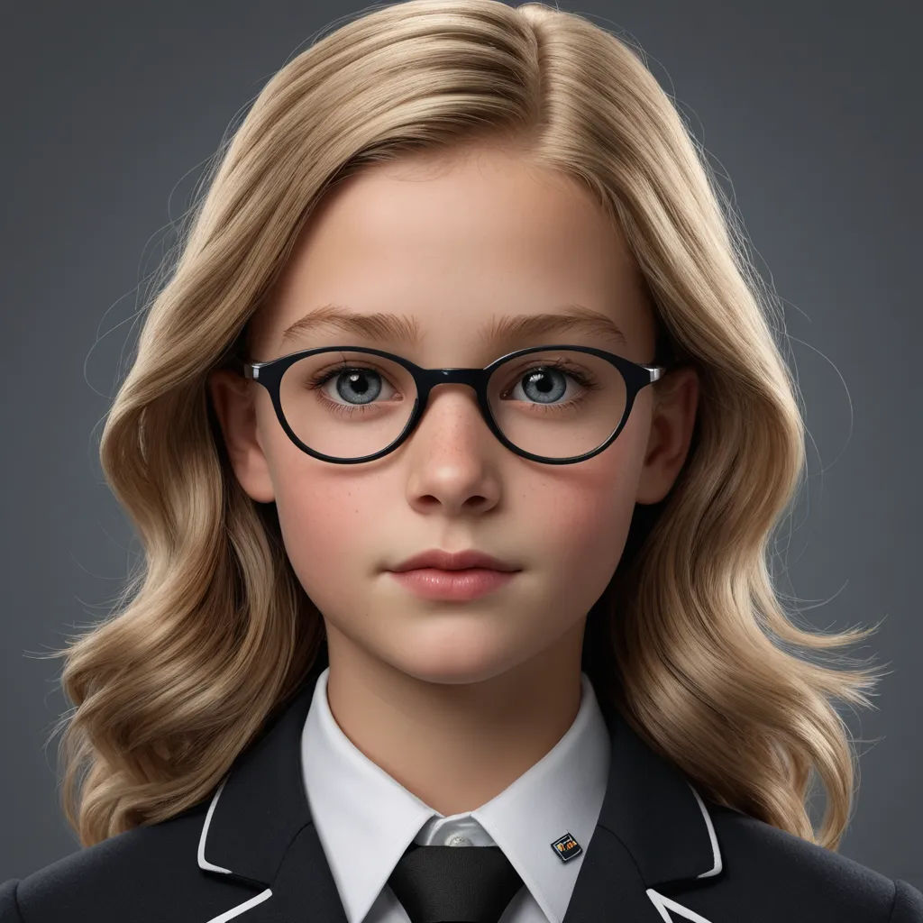 a digital painting of a young girl wearing glasses and a uniform with a tie on her neck and a black jacket, photorealism, a computer rendering, Claire Falkenstein, ultra realistic digital art