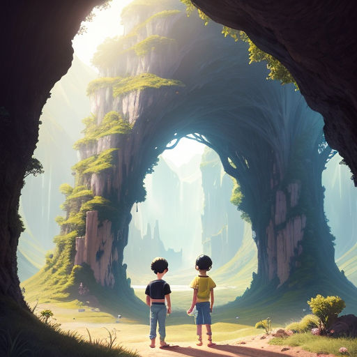 two children standing in a cave looking at the scenery in the movie avatars avatars of avatars