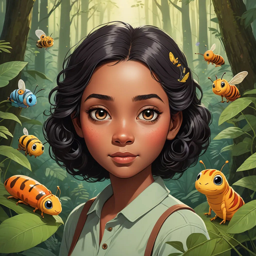a girl in a forest with bees and a forest background with a lot of bees on her head and a forest scene with a girl in the foreground, magic realism, a character portrait, Aaron Jasinski, promotional image