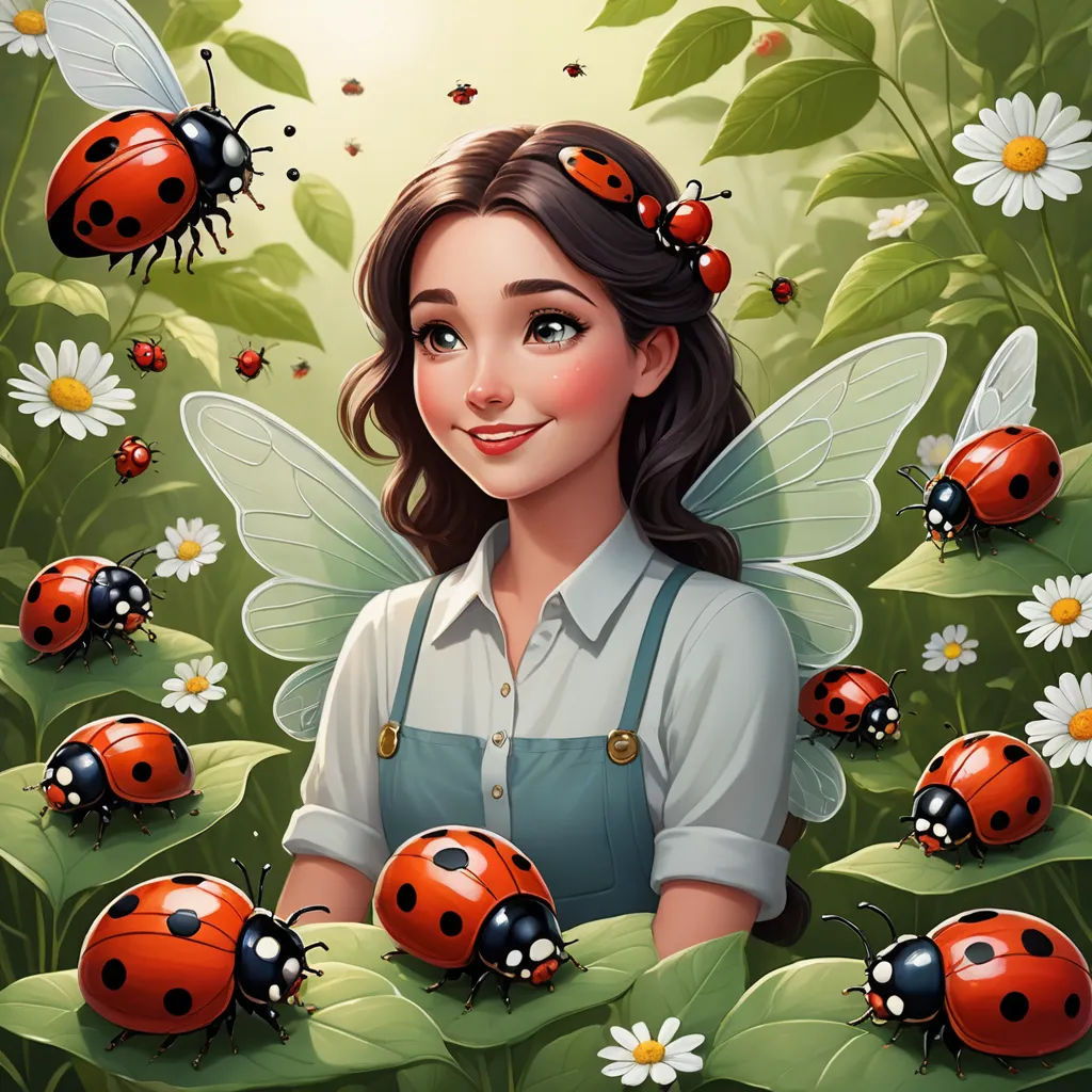 a lady bug ladybird and ladybugs in a field of flowers and grass with ladybugs, fantasy art, a storybook illustration, Anna Dittmann, kinkade
