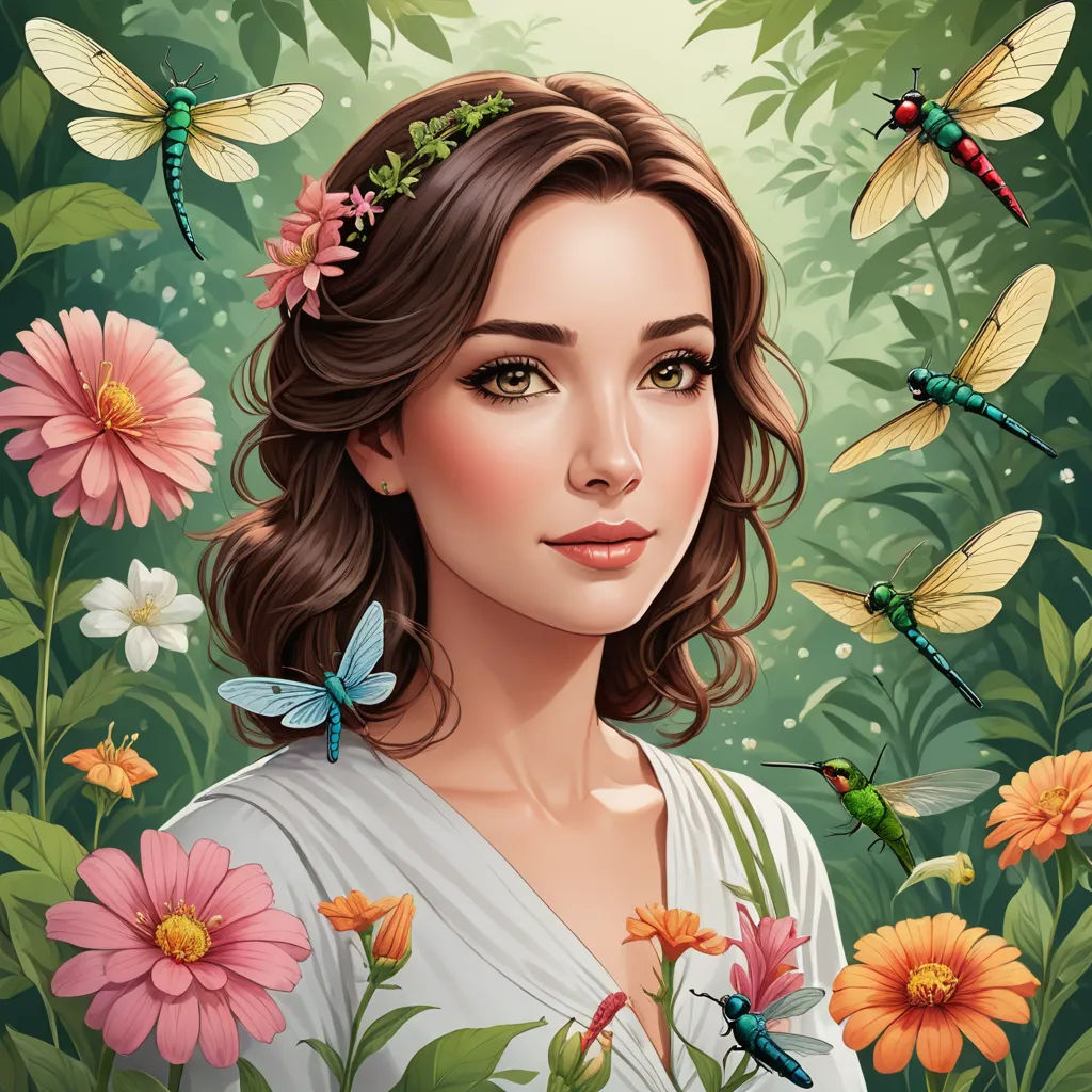 a woman with flowers and butterflies around her head and a butterfly in her hair and a butterfly in her hair, fantasy art, a detailed painting, Anne Stokes, highly detailed digital painting