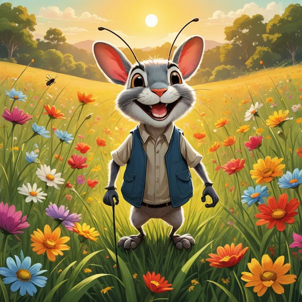 a cartoon rabbit with a backpack in a field of flowers with a butterfly flying overhead in the background of the picture, furry art, a character portrait, Chris LaBrooy, promotional image
