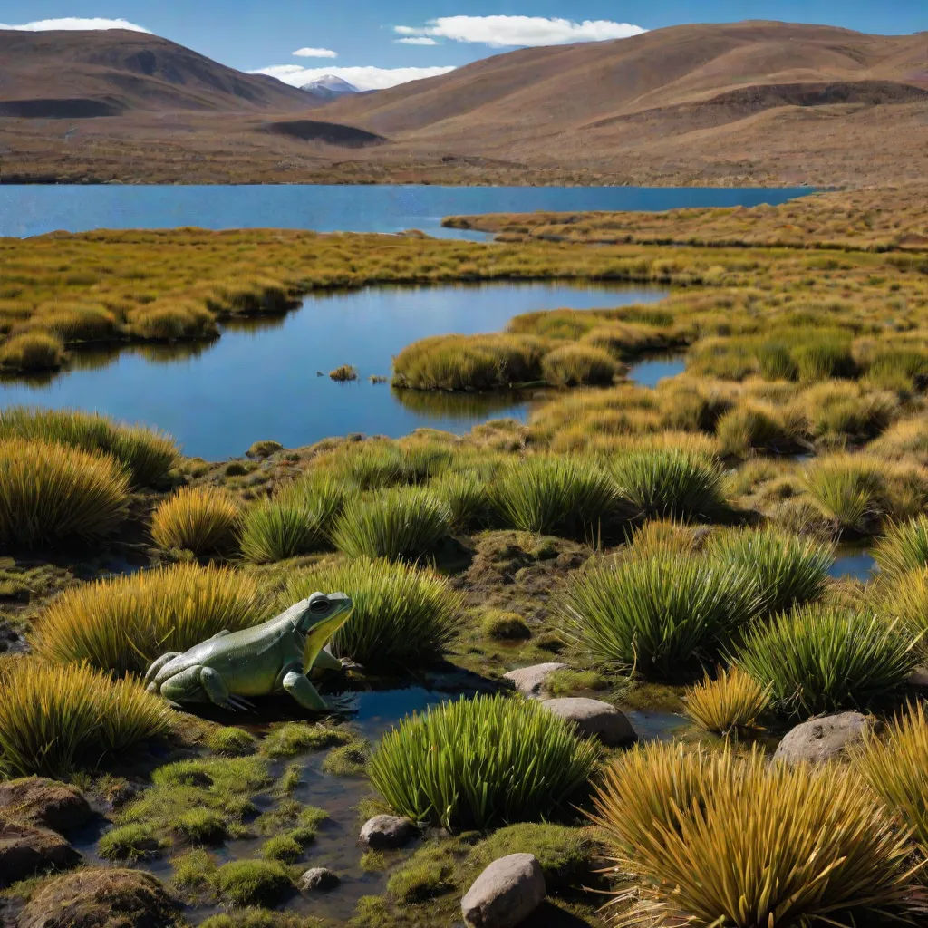 a pond surrounded by grass and rocks in a desert area with mountains in the background and a green boat in the water, award-winning photograph, ecological art, a matte painting, Andries Stock