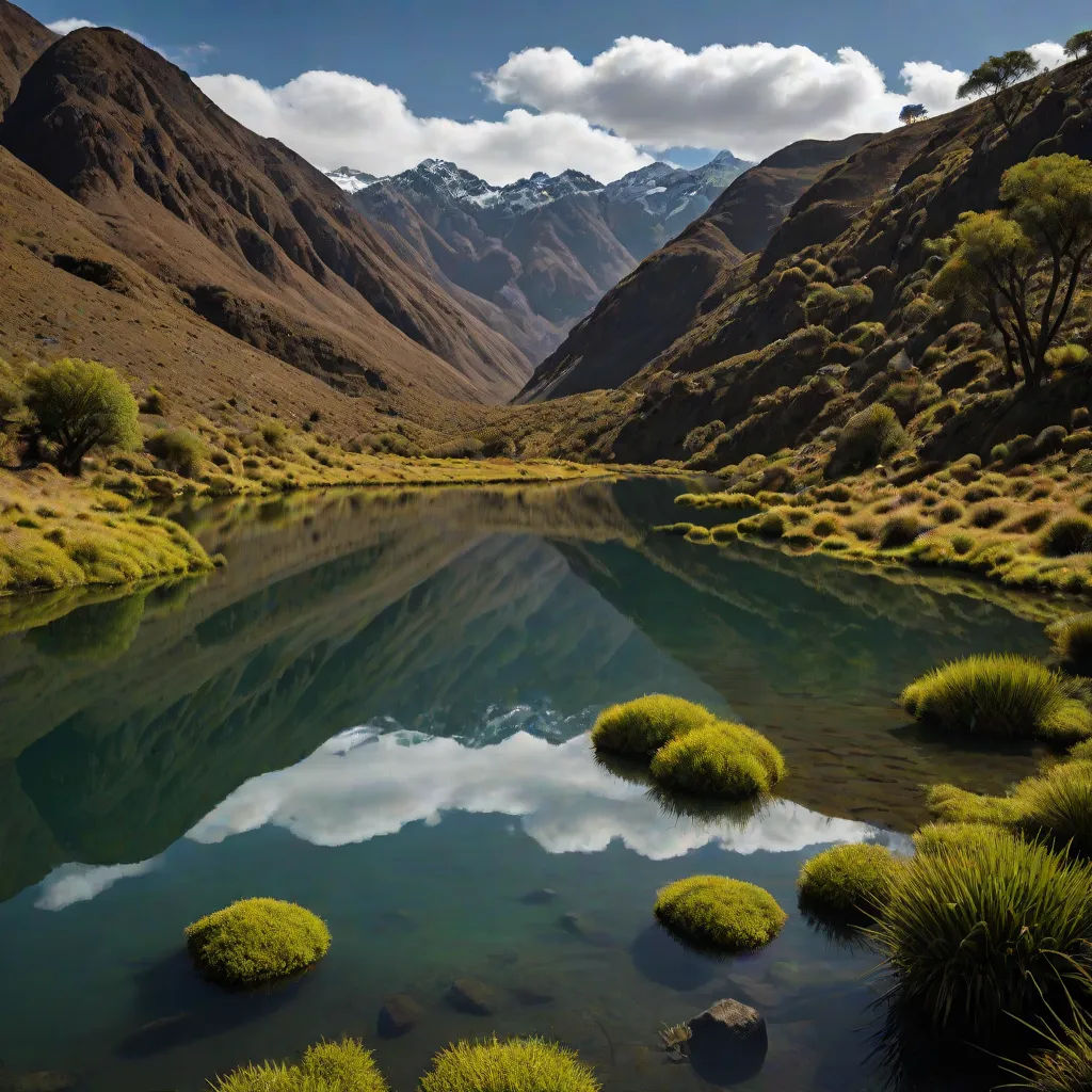a mountain range with a lake surrounded by grass and trees in the foreground and a mountain range in the background, award-winning photograph, art photography, a matte painting, Chris LaBrooy