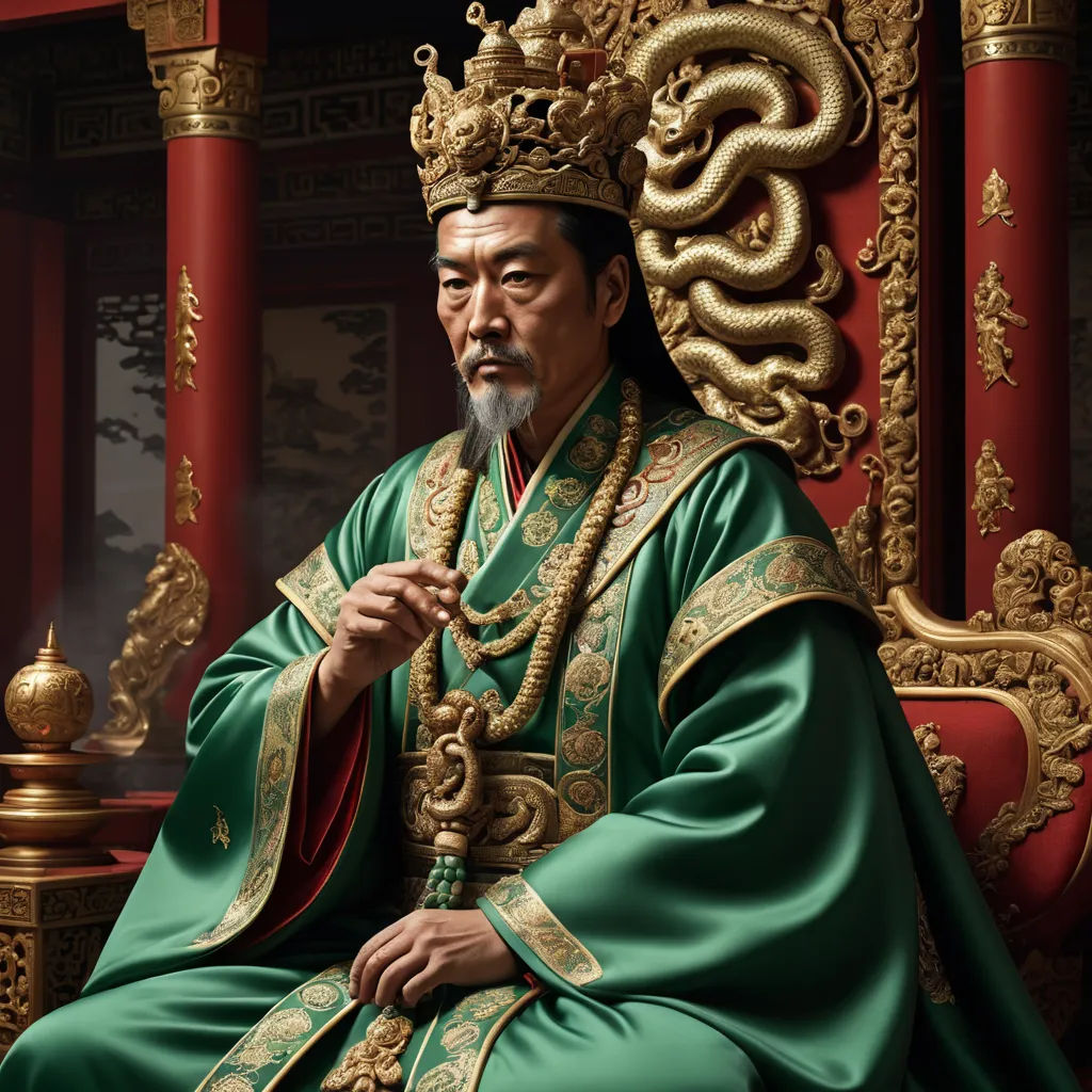 a man in a green robe sitting on a throne with a pipe in his mouth and a dragon on his shoulder, fantasy art, a digital painting, Emperor Huizong of Song, highly detailed digital painting