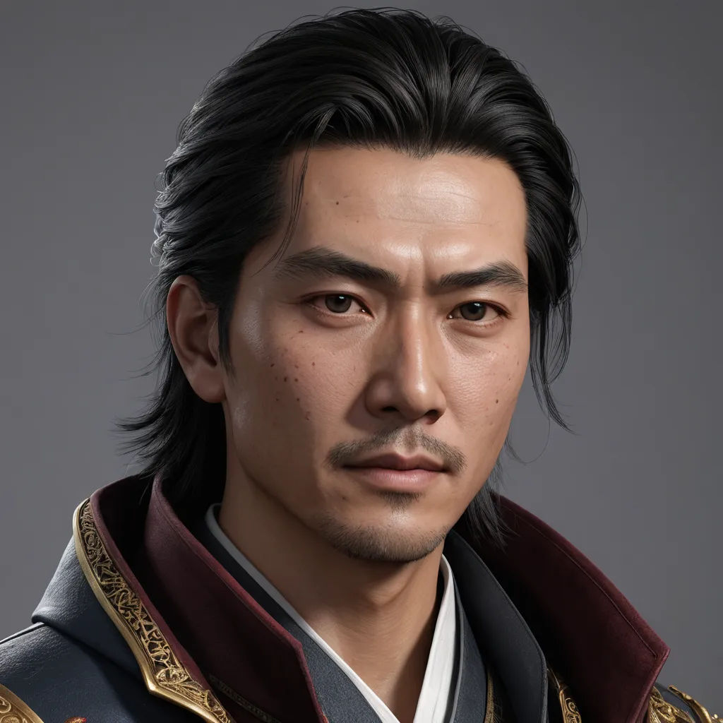 a man with a black hair and a beard wearing a suit and a white shirt and a red and gold collar, photorealism, a character portrait, Dai Jin, unreal engine 5 quality render