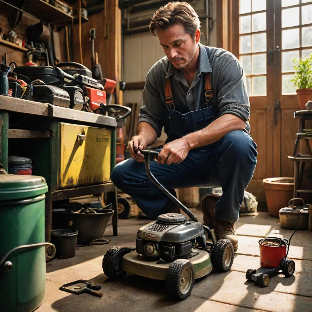 Johnny Learns to Change the Oil in the Lawnmower