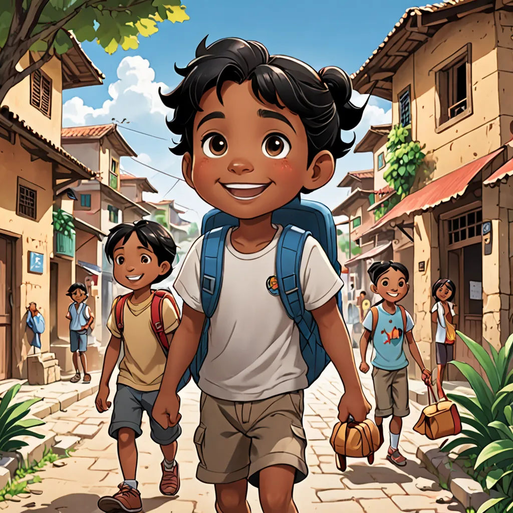 a boy and girl walking down a street with a backpack on their back and a backpack on their shoulder, samikshavad, a comic book panel, Diego Gisbert Llorens, official art