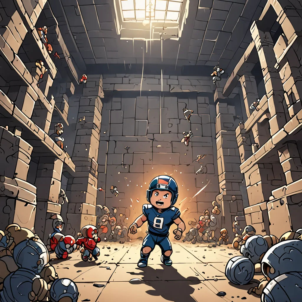 a cartoon of a boy in a prison with a gun in his hand and a bunch of other people in the background, pixel art, a storybook illustration, Chris LaBrooy, 2 d game art