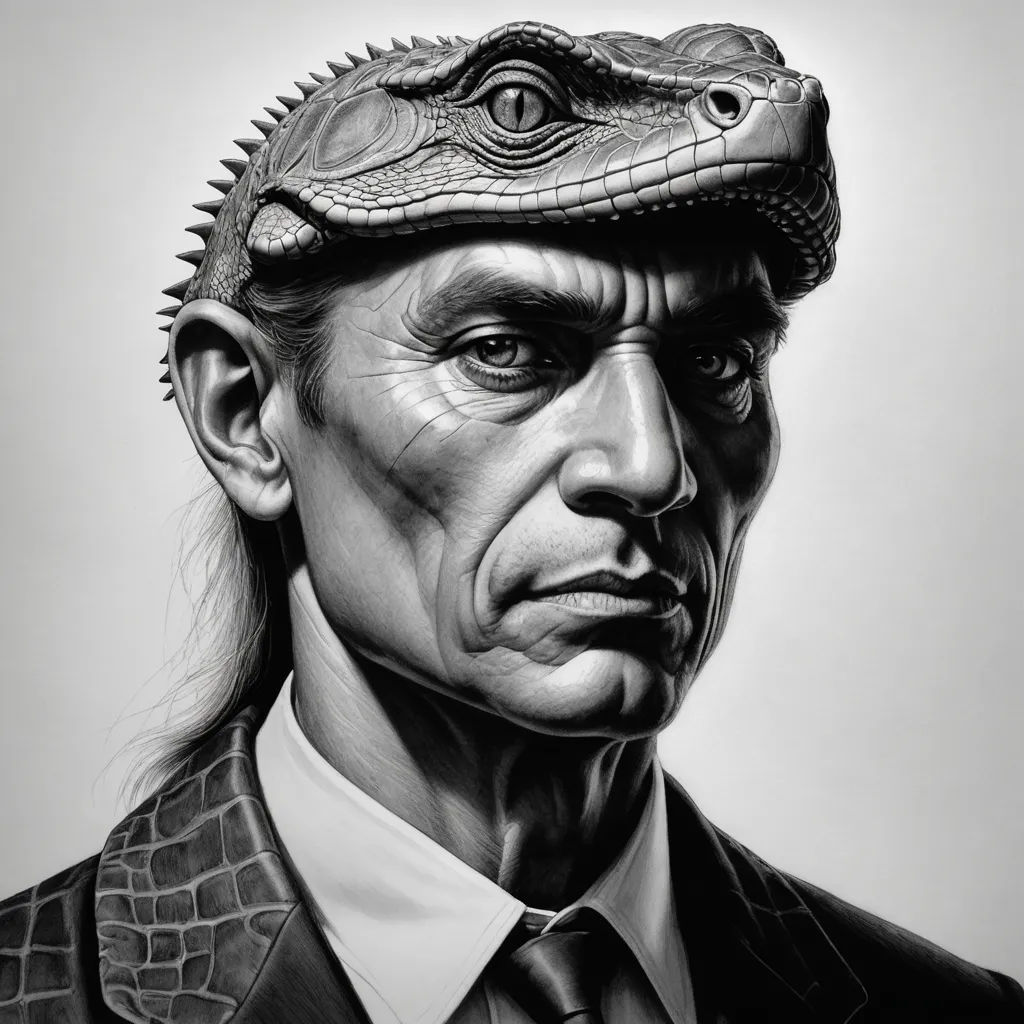 a drawing of a man with a hat and tie on his head and a snake on his head, wearing a suit and tie, photorealism, an ultrafine detailed painting, Dino Valls, highly detailed digital painting