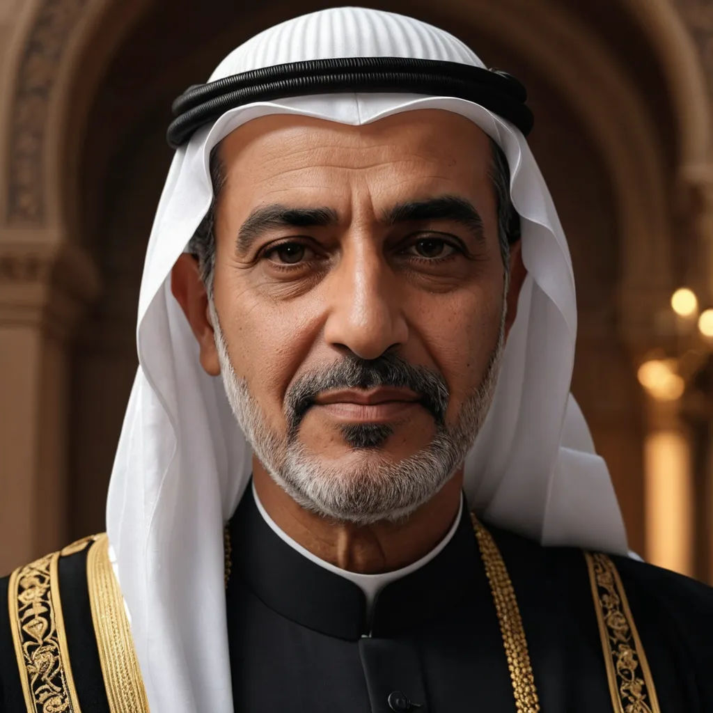 a man in a black and white outfit with a beard and a white headdress is standing in front of a building, hurufiyya, a character portrait, Ahmed Karahisari, professional photo