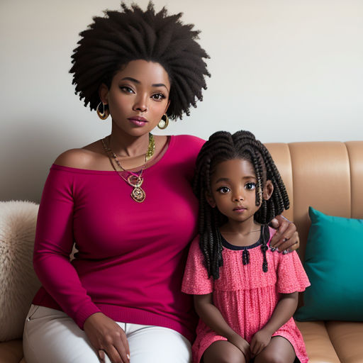 a woman and a child sitting on a couch together, one of them is wearing a pink top and the other is wearing white pants