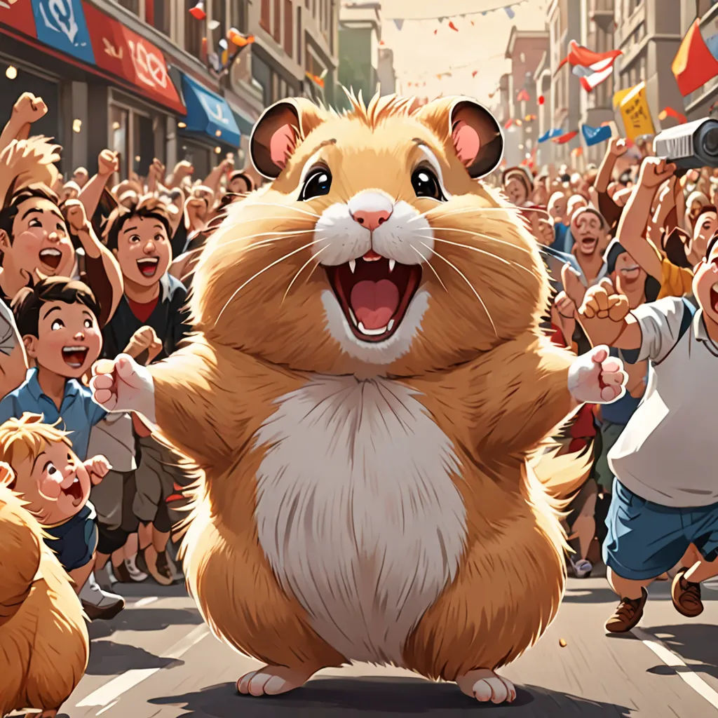a cartoon of a hamster in a crowd of people on a street with a microphone in his hand, furry art, a storybook illustration, Chris LaBrooy, official art
