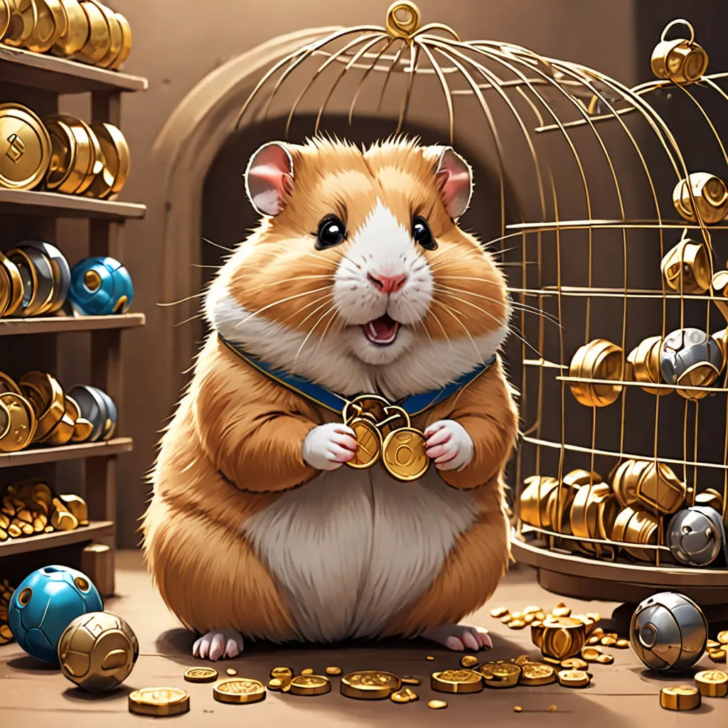 a hamster is sitting in front of a cage with gold coins and a coin holder in front of it, sots art, a character portrait, Chris Rallis, hearthstone