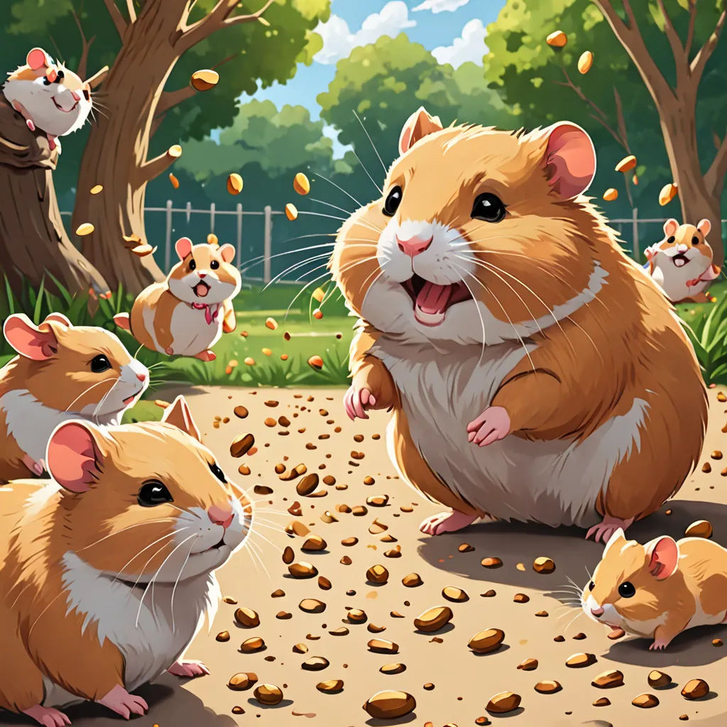a group of brown and white mice in a field of dirt and trees with leaves on the ground and a fence in the background, sots art, a storybook illustration, Chris LaBrooy, official art