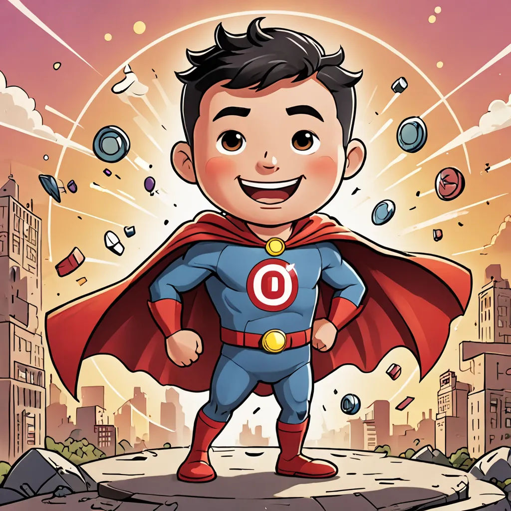 a cartoon of a little boy dressed as a super hero with a red cape and a red cape on, lyco art, a storybook illustration, Du Jin, heroic