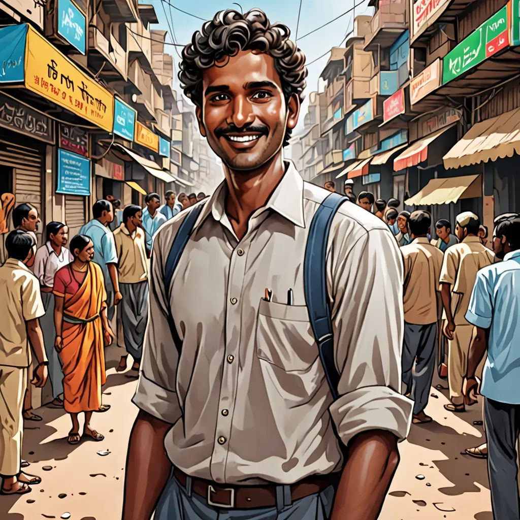 a man standing in a crowded street with a backpack on his back and a crowd of people in the background, samikshavad, a character portrait, Asaf Hanuka, jayison devadas