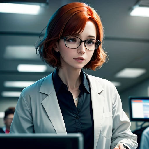 a woman with glasses is looking at a computer screen and is looking at the camera with a serious look on her face