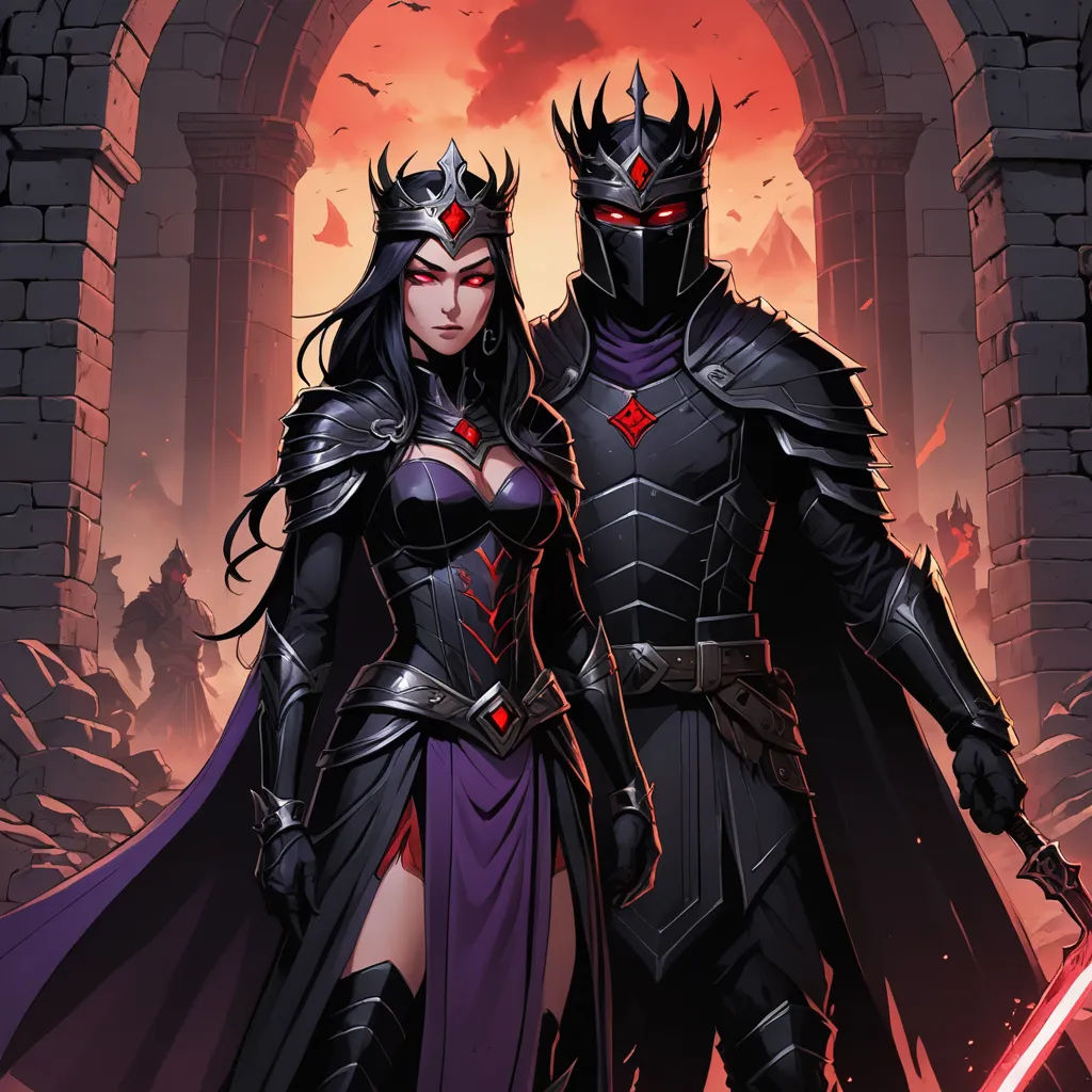 a couple of knights standing next to each other in front of a castle door with a red light on, fantasy art, concept art, Art of Brom, magic the gathering artwork