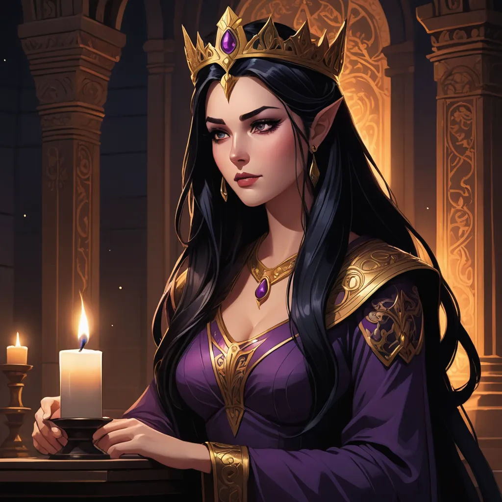 a woman in a purple dress holding a candle and a candle holder in her hand with a candle in her hand, fantasy art, a character portrait, Anne Stokes, fantasy artwork