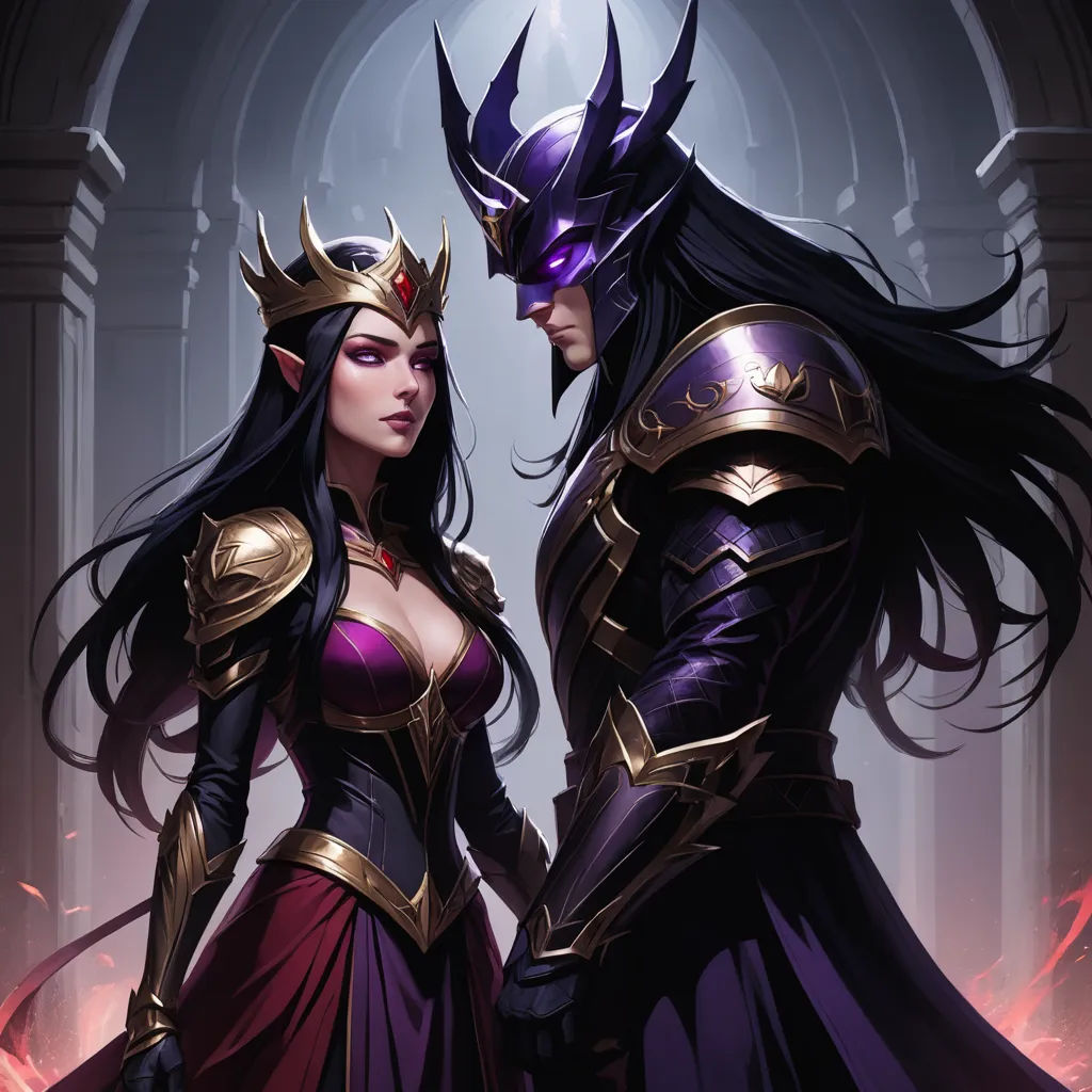 two women dressed in costumes standing next to each other in a room with a doorway and a light in the background, fantasy art, a detailed painting, Art of Brom, rossdraws global illumination