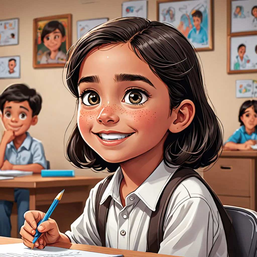 a cartoon girl sitting at a desk with a pencil in her hand and a boy in the background behind her, vancouver school, a storybook illustration, Diego Gisbert Llorens, official art