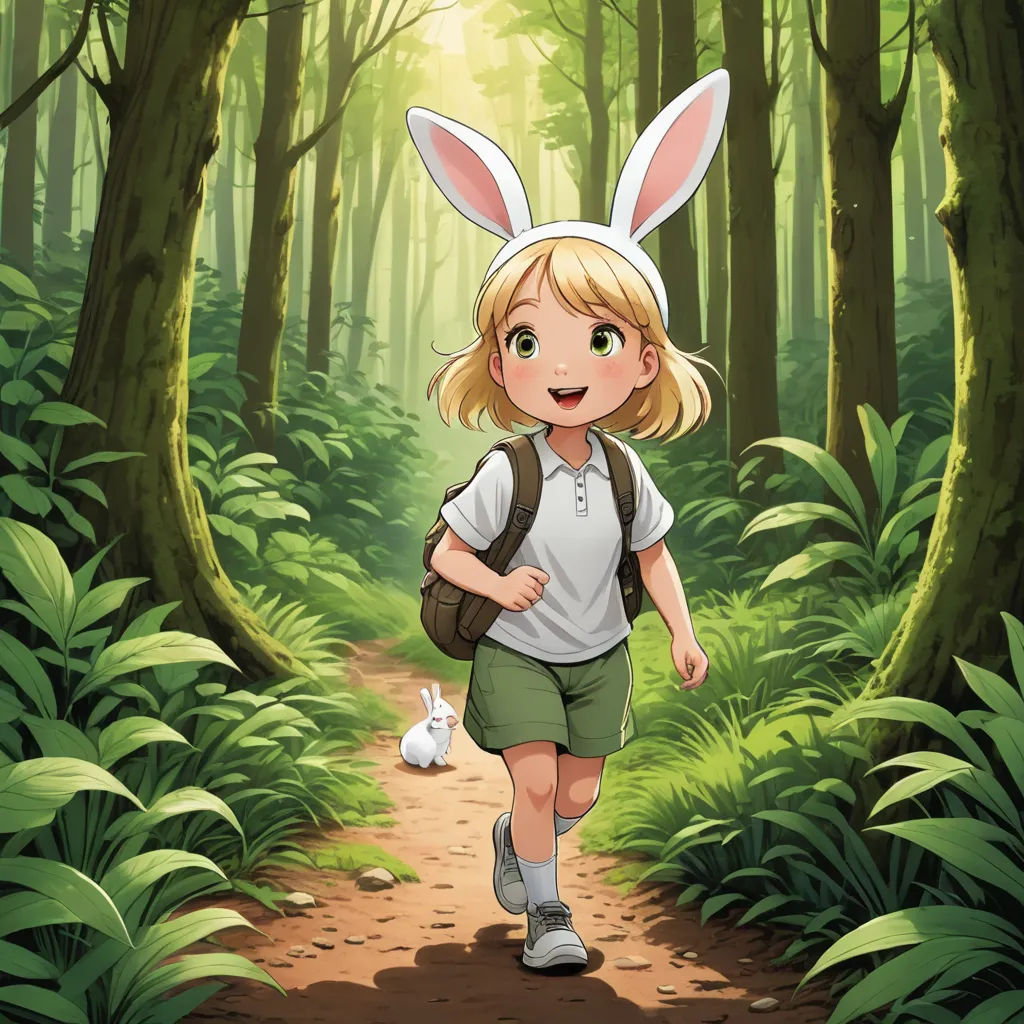 a girl with a bunny ears walking through a forest with a bunny ears on her head and a backpack, furry art, a storybook illustration, Alice Prin, official art