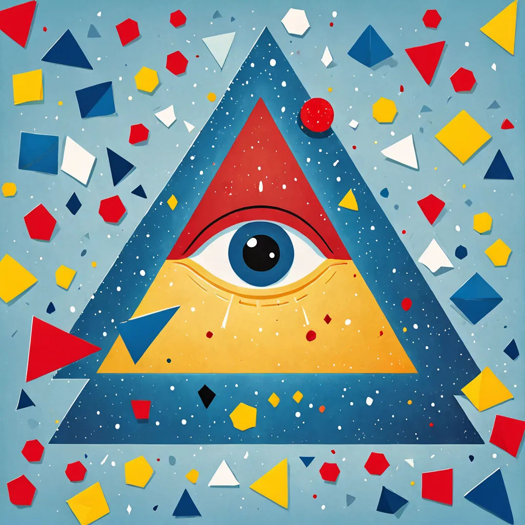 a painting of a triangle with an eye in it and a third eye in the center of the triangle, abstract illusionism, an ultrafine detailed painting, Diego Gisbert Llorens, colorful flat surreal design