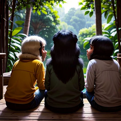 three children sitting on a porch looking out at a forest and trees, with the words, the secret of the forest