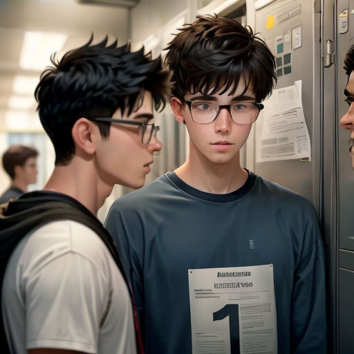 three young men standing next to each other in a locker room with a number one sign on the door