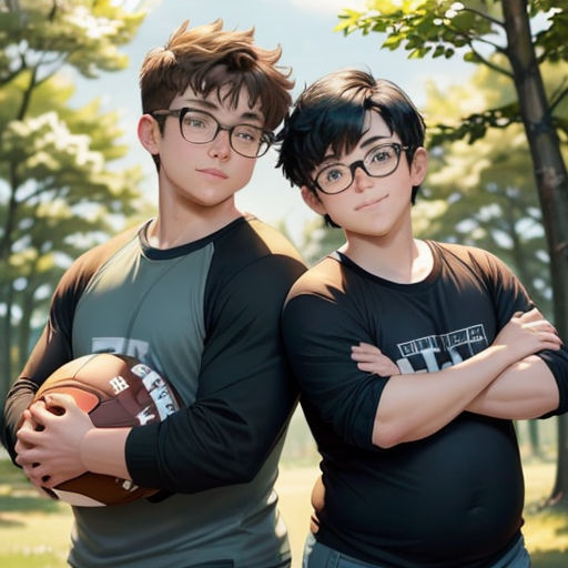 two boys are posing for a picture with a football in their hands and a football in their other hand