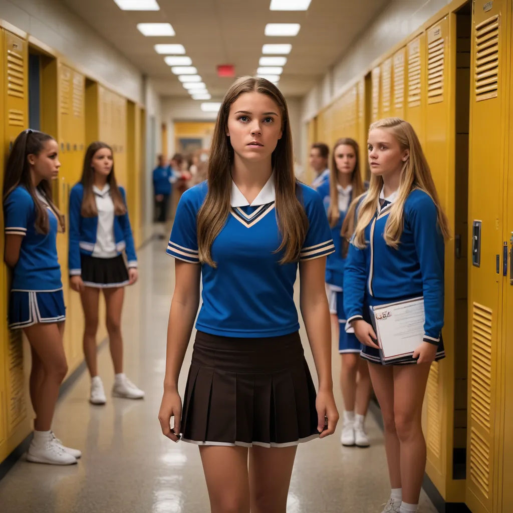 a group of girls standing in a hallway next to lockers with a girl in a blue shirt and skirt, vancouver school, a poster, Douglas Shuler, promotional image