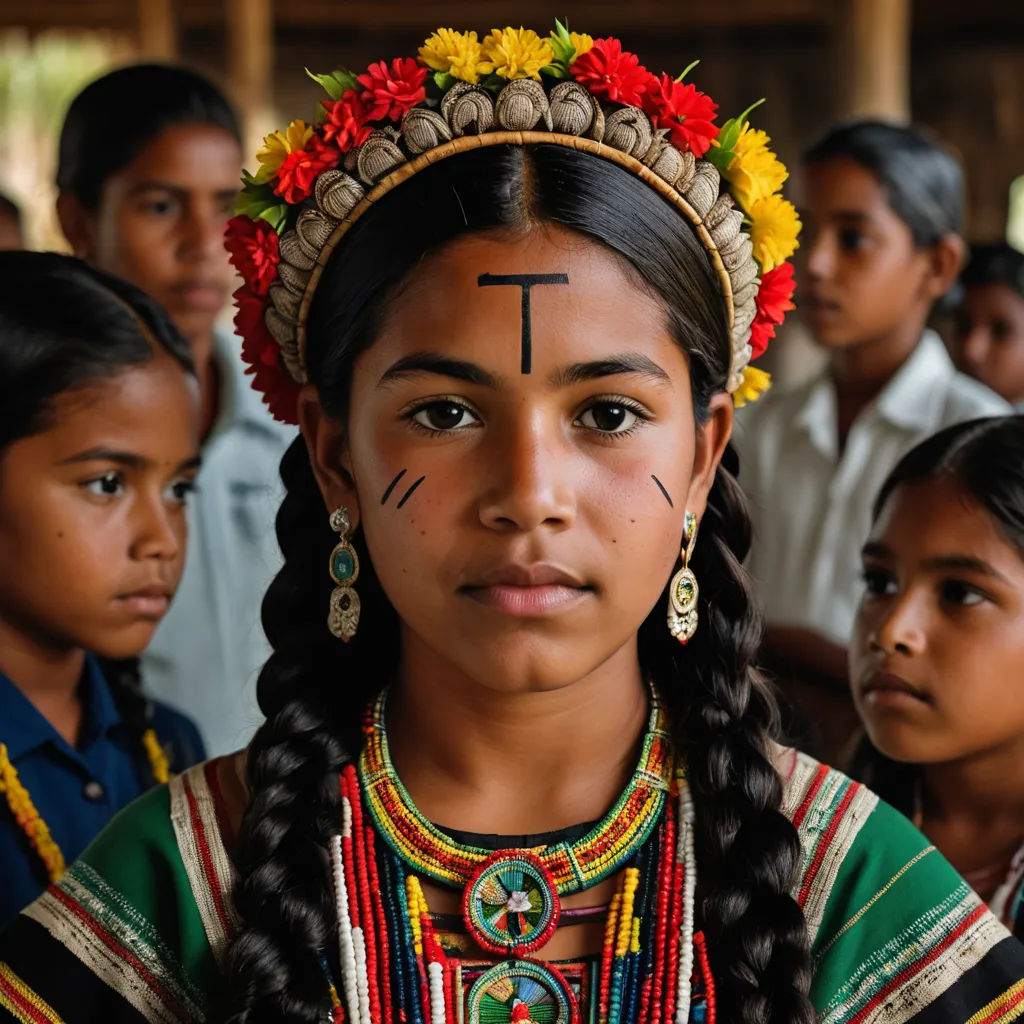 a young girl with a cross painted on her face and a group of other children behind her looking at the camera, bengal school of art, a portrait, Ella Guru, maya