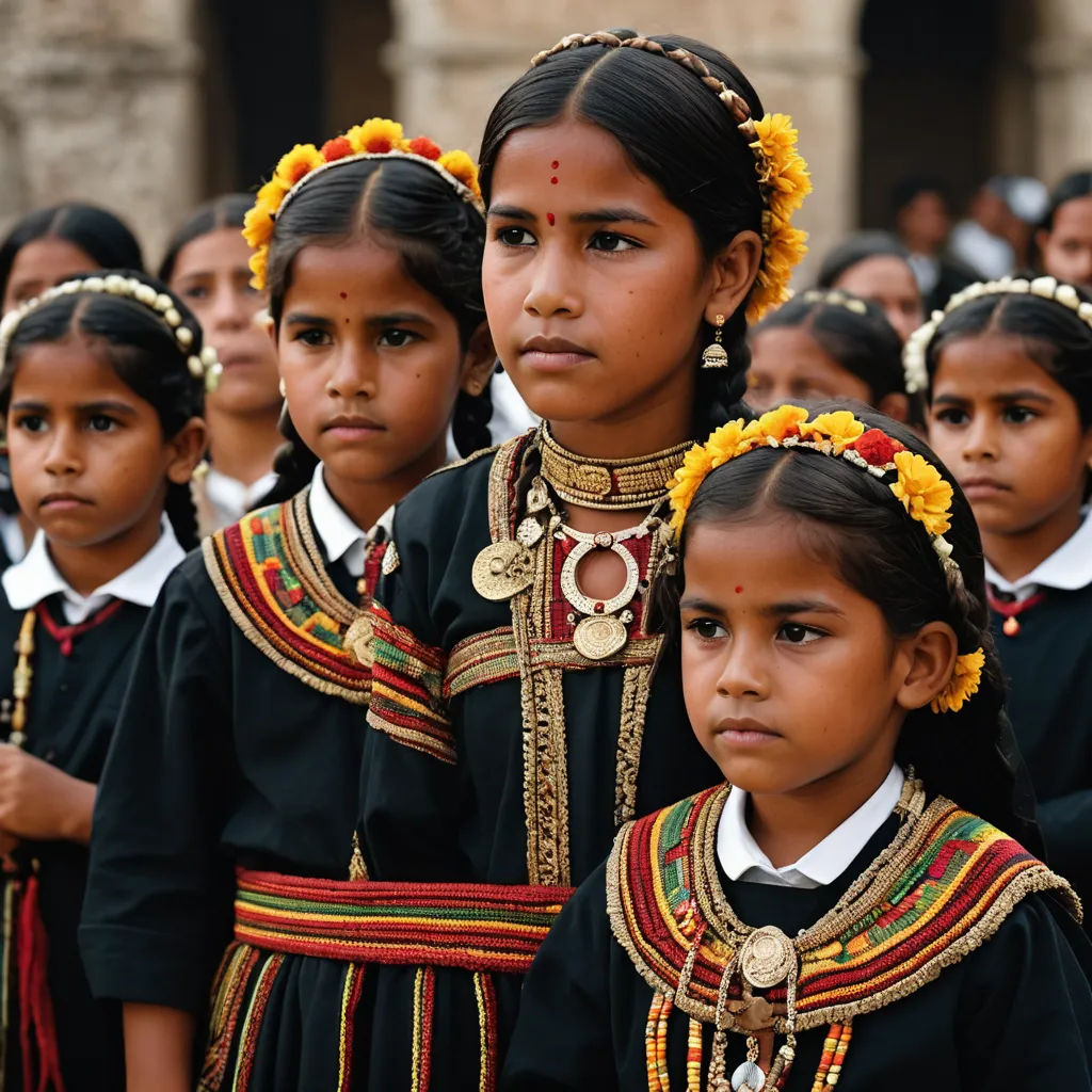 a group of young girls standing next to each other in front of a building with a clock on it, bengal school of art, a photo, Ella Guru, award-winning photograph